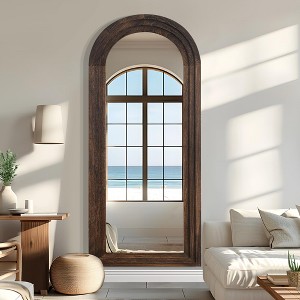 71"*31" Classic Arched Full-Body Mirror, Brown Wood Framed Weather Full-Length Vanity Mirror for Bathroom, Bedroom Entryway, Living/Dressing Room - 1 of 4