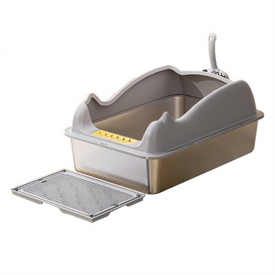 JUJABU Enclosed Stainless Steel Cat Litter Box with Lid Extra Large
