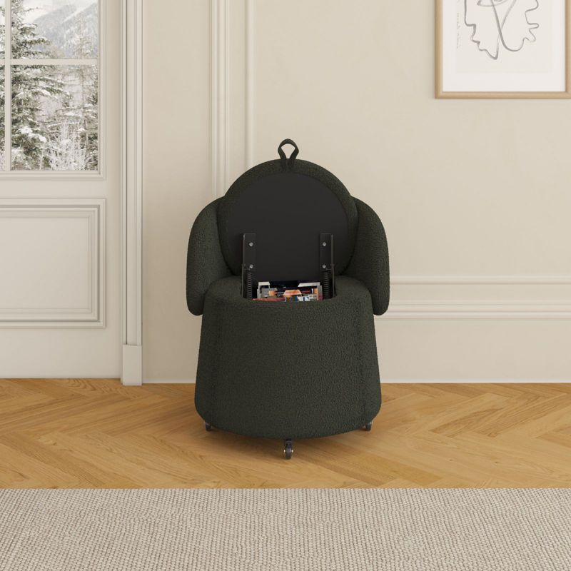 Cesar Small Teddy swivel chair,Upholstered Barrel Chair 360°Degree Swivel Side Chair with Storage,Modern Swivel Ottoman Vanity Chair-Maison Boucle, 2 of 11