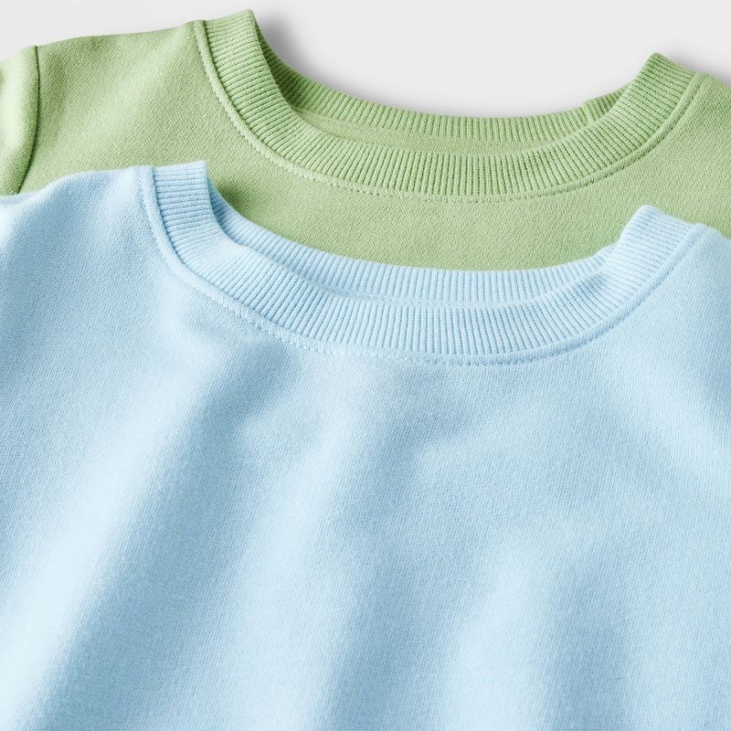 Toddler Boys' 2pk French Terry Crew Neck Sweatshirt - Cat & Jack™ Olive Green/Light Blue, 4 of 5