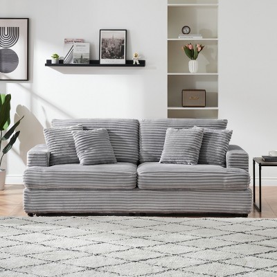 79.3" Corduroy 3-Seater Sofa,Modern Couch with Plush Cushions and 4 Pillows,Wide Deep Seating for Living Room Apartment-Baofuwish