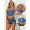 Allegra K Women's Button Down Sleeveless Bustier Jean Crop Tank Denim Top - 2 of 4