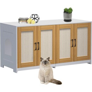 Jojoka Large Wood Hidden Litter Box Furniture for 2 Boxes, Indoor Cat House TV Stand - 1 of 4