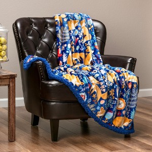 Chanasya Gold Fox Print Throw Blanket - Reversible Fluffy Faux Shearling - 1 of 4