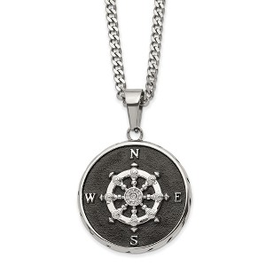 Black Bow Jewelry Stainless Steel Polished & Black Plated 30mm Compass Necklace, 22 Inch - 1 of 3