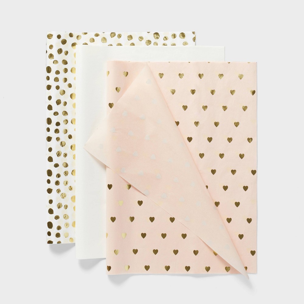 Metallic Hearts Banded Tissue Paper - Spritz™: Multicolor Gift Packaging, 20 Sheets, 16.5" x 24" for All Occasions