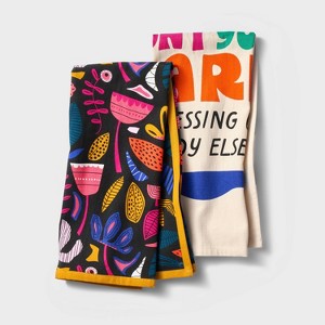 2pc 100% Cotton Kitchen Towel Set - Tabitha Brown for Target: Botanical & Floral Pattern, Multicolor, OEKO-TEX Certified - 1 of 3