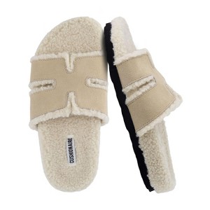 CUSHIONAIRE Cuddle Fur Slippers for Women Faux Shearling Slide Sandal +Memory Foam, Wide Widths Available - 1 of 4