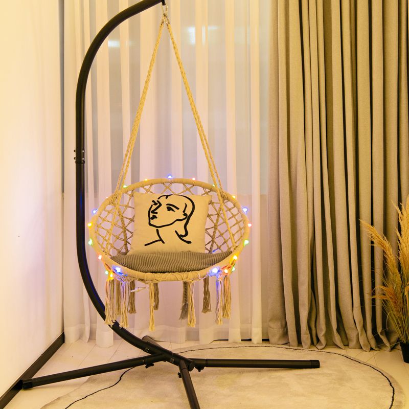 Tangkula Hammock Chair Macrame Swing, Patio Hanging Hammock Chair W/ LED Lights, Hanging Cotton Rope Hammock Swing Chair, 2 of 11