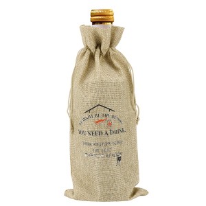 Unique Bargains Key Wine Glass Pattern Wine Bags with Drawstrings Khaki 1 Pc - 1 of 4