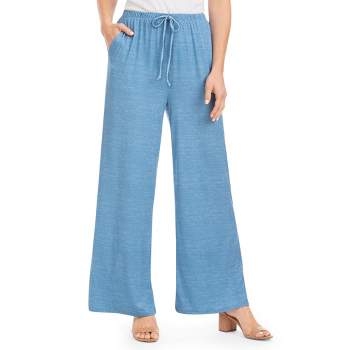 Collections Etc Pull-On Faux Denim Wide-Leg Knit Palazzo Pants