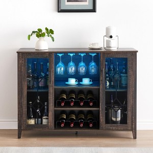 Wine Bar Cabinet with Light,Glass Door Liquor Cabinet with Wine Rack,Coffee Bar Table with Storage Liquor Sideboard with Adjustable Shelves 47.2in - 1 of 4