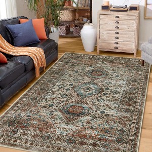 Machine Washable Area Rug Vintage Persian Distressed Area Rug Boho Throw Carpet, 5'x7' Taupe - 1 of 4