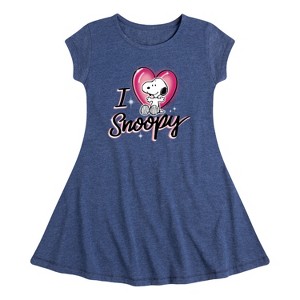 Girls' - Peanuts - I Heart Snoopy Fit & Flair Cap Sleeve Dress - 1 of 4