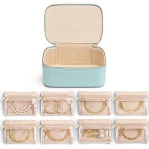 Travel Jewelry Organizer with 6 Clear Velvet Bags, Portable Zipper Pouch Case for Women, Green - 1 of 4