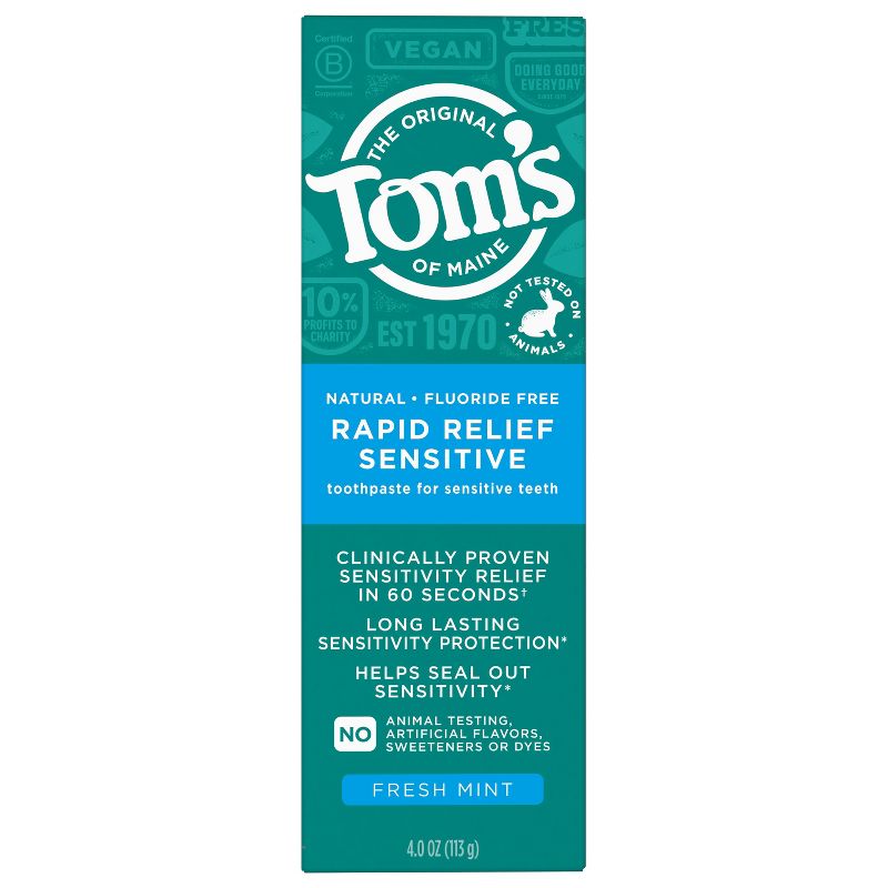 Tom&#39;s of Maine Rapid Relief Sensitive Fluoride-Free Toothpaste - Fresh Mint 4oz/3pk, 3 of 11