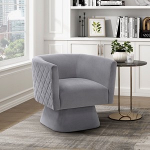 NicBex 1pc Accent Chair Velvet Swivel Chair Lounge Chair Solid Wood Diamond Pattern Stitched Back Reading Chair for Living Room, Gray - 1 of 4
