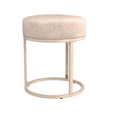 18" Bone White Upholstered Metal Vanity Stool with Round Seat