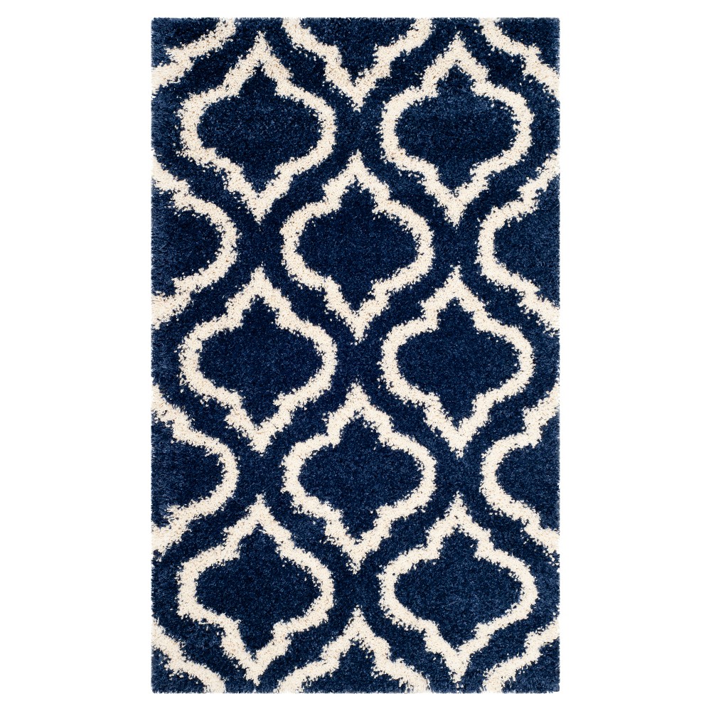 Navy/Ivory Geometric Shag and Flokati Loomed Accent Rug 3'x5' - Safavieh