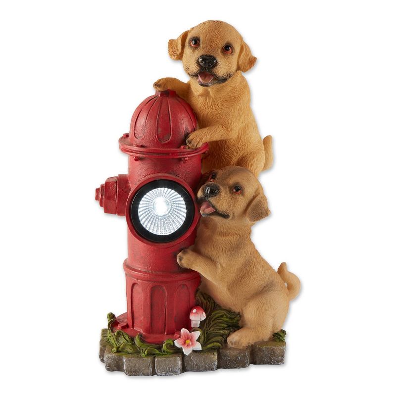 12&#34; Polyresin Dogs and Fire Hydrant Solar Statue Tan - Zingz &#38; Thingz, 4 of 14