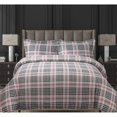 3pc King Plaid Cotton Flannel Printed Oversized Duvet Set Multi Tribeca Living Target