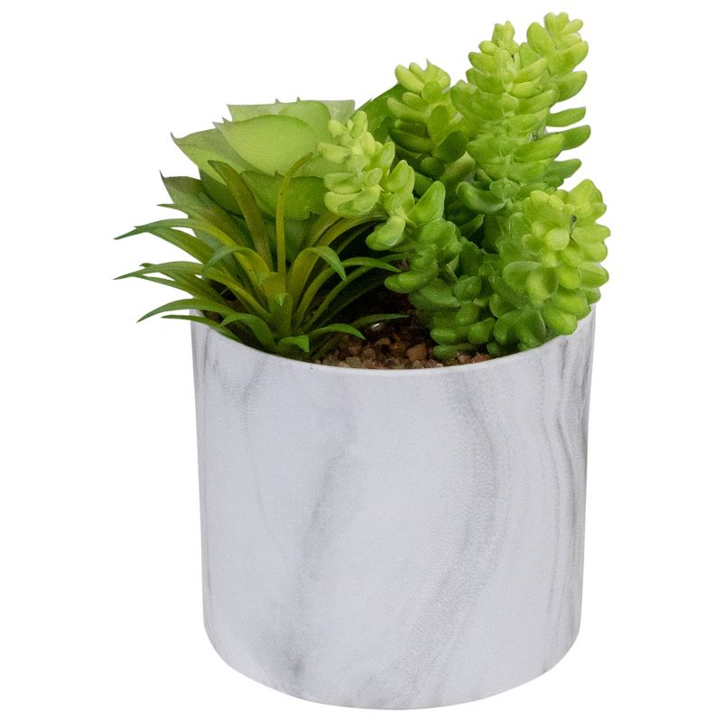 Northlight 6.5" Green Artificial Succulent Arrangement in Faux Marble Pot, 3 of 6