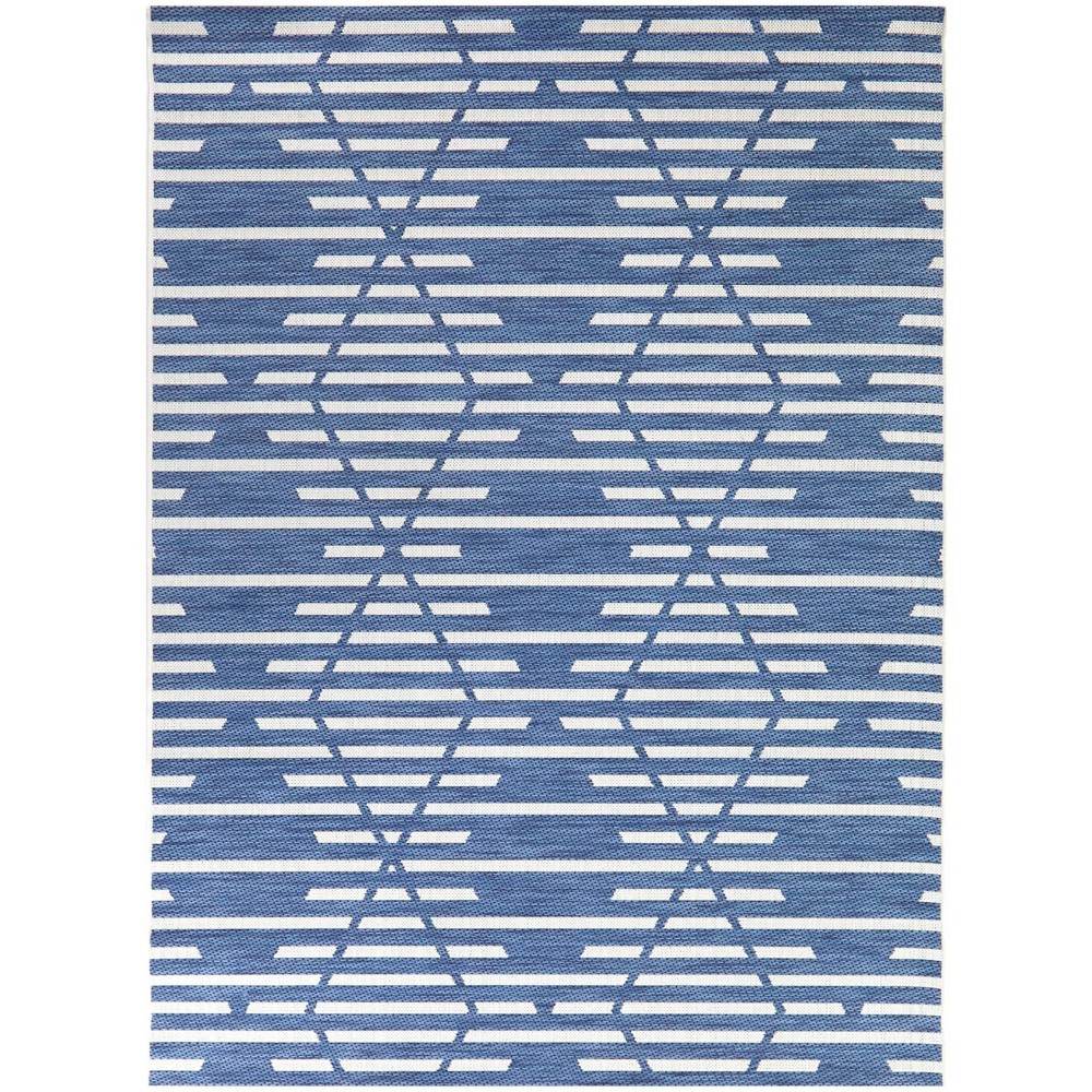  Degas Striped Trellis Rectangular Indoor/Outdoor Rug Blue