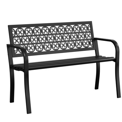 Huxxion 50" Outdoor Garden Bench, Iron Metal Frame Patio Bench with Backrest Armrests, Weatherproof Anti-Rust Outdoor Bench