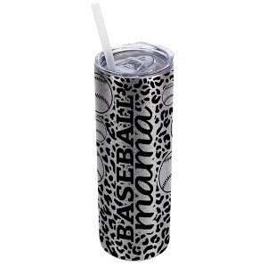 Elanze Designs Leopard Print Silvertone Sparkle 20 Ounce Double Wall Stainless Steel Glitter Travel Tumbler With Sliding Lid And Straw, Baseball Mom - 1 of 4