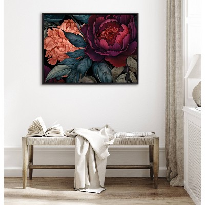 Large Black Framed Dark Academia Floral Canvas Print