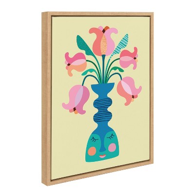 Mid Century Modern Tulips Print on Canvas with Natural Frame