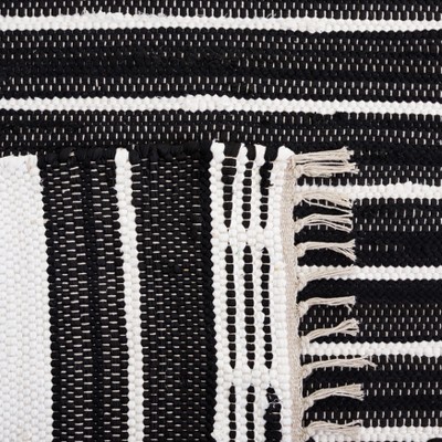 Black and Ivory Striped Kilim 6' Square Wool Area Rug