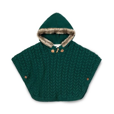Hope & Henry Girls' Cable Sweater Cape with Hood, Kids
