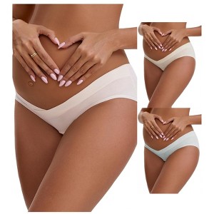 INSPIRE CHIC Women's Cotton Low Waist Under the Bump Maternity Briefs Pregnancy Underwear 3 Packs - 1 of 4