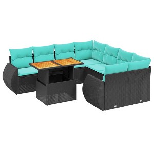 vidaXL Patio Sofa Set with Cushions Outdoor Furniture 9 Piece Poly Rattan - Black without storage - 1 of 4