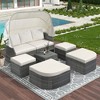 Osparple Outdoor Furniture Set Wicker Sectional Rectangle Sofa with Retractable Canopy, Ottoman Separable Table with Storage for Patio, Garden - 3 of 4