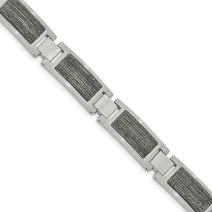 Black Bow Jewelry Men's 12mm Stainless Steel & Grey Wood Inlay Link Bracelet, 8.75 Inch - 1 of 4