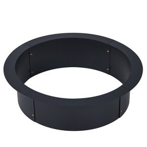 Outdoors Camping Firepit Ring, Wood Burning Fire Pits, Round Heavy Duty Firepits Ring with Tongs for Outdoor Park, Backyard, Bonfire Black - 1 of 4