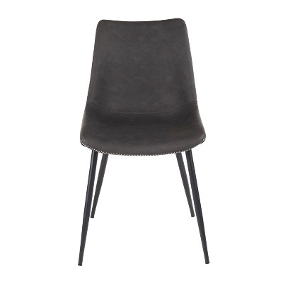Gray Faux Leather Upholstered Side Chair with Metal Legs, Set of 2