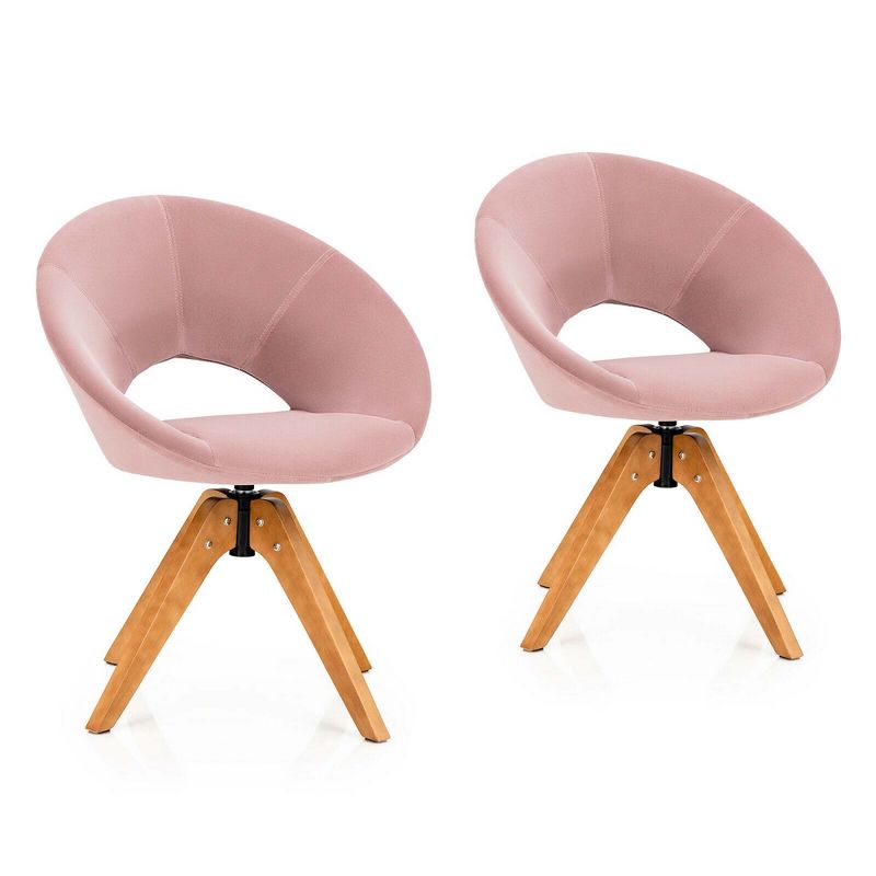 Costway Set of 2 Swivel Accent Chair Modern Velvet Vanity Chair w/ Wood Legs, 1 of 9