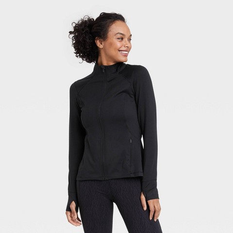 All In Motion Women's Full Zip Jacket - All In Motion™ Black M: Recycled Polyester, Spandex, UPF 50+, Side Pockets