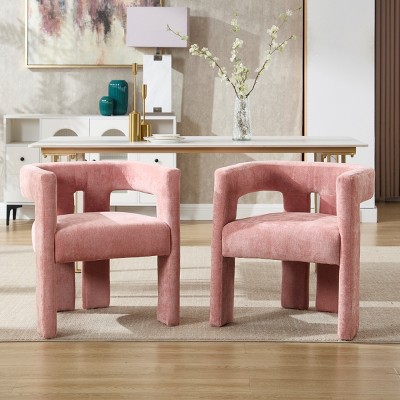 2PC Modern Chenille Upholstered Armchair, Solid Wood Frame Lounge Chair for Living Room or Bedroom - Coolbibila