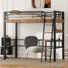 Bellemave Twin Loft Bed with Desk, Ladder & Bookshelves, Heavy Duty Metal High Loft Bed Frame, Space Saving Design, Black - 3 of 4