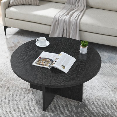 KTMBDW Round Coffee Table, Mid Century Modern Coffee Table with Cross Legs for Living Room and Office