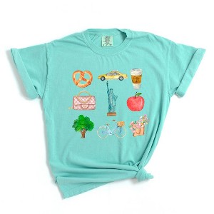 Simply Sage Market Women's New York Travel Collage Short Sleeve Garment Dyed Tee - 1 of 4