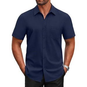 COOFANDY Men's Short Sleeve Button Down Shirts Casual Dress Shirts for Men Untucked Shirt with Pocket - 1 of 4