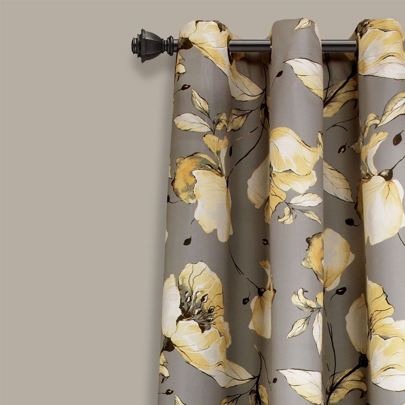 Delsey Floral Absolute Blackout Window Curtain Panels Yellow/Gray 76X84 Set Each 38X84, 2 of 7