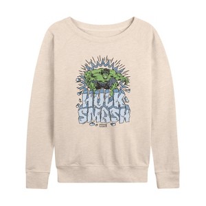 Women's - Marvel - Hulk Smash Lightweight French Terry Wide Neck Long Sleeve Shirt - 1 of 4