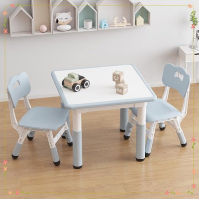 Kids Table and 2 Chairs Set, Height Adjustable Toddler Table and Chair Set