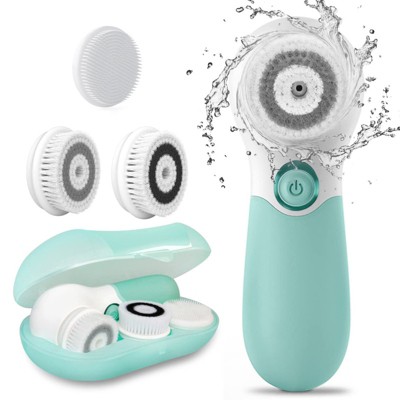 Attop Electric Facial Cleansing Brush - 3 Brush Heads & 2 Speeds for Deep Cleaning, Blackhead Removal & Massage (Pink/White)